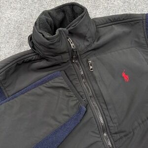 Polo Ralph Lauren Men Black Blue Fleece Zip Up Jacket Size Small Packable hoodie
